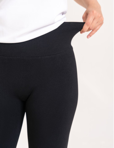 Legginsy z wysokim stanem - Leginsy damskie bezszwowe z wysokim stanem prążkowane getry kryjące sportowe CZARNY - produkt 1