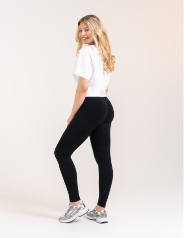 Legginsy z wysokim stanem - Leginsy damskie bezszwowe z wysokim stanem prążkowane getry kryjące sportowe CZARNY - produkt 5