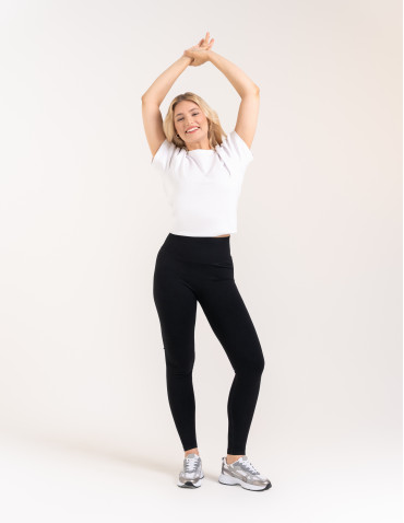 Legginsy z wysokim stanem - Leginsy damskie bezszwowe z wysokim stanem prążkowane getry kryjące sportowe CZARNY - produkt 8