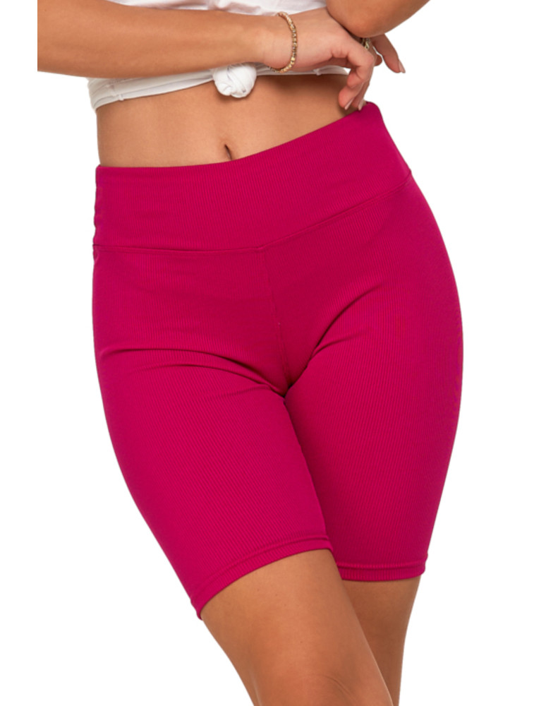 Legginsy damskie - Legginsy kolarki damskie w prążek wysoki stan FUKSJA  - produkt moraj.pl 6