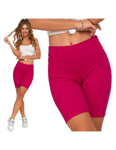 Legginsy damskie - Legginsy kolarki damskie w prążek wysoki stan FUKSJA - produkt 7