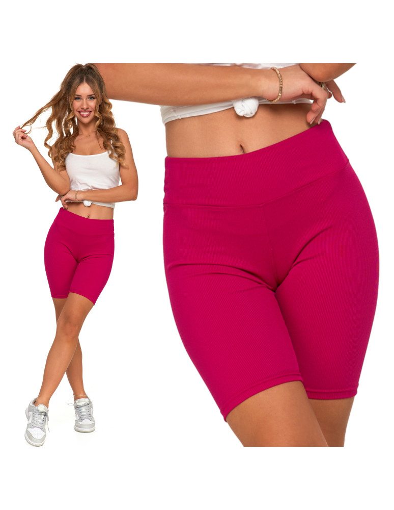 Legginsy damskie - Legginsy kolarki damskie w prążek wysoki stan FUKSJA  - produkt moraj.pl 7