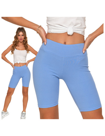 Legginsy damskie - Legginsy kolarki damskie w prążek wysoki stan NIEBIESKI - produkt 7