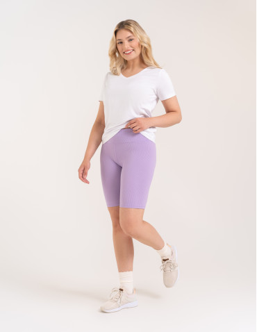 Legginsy damskie - Legginsy kolarki damskie w prążek wysoki stan FIOLETOWY - produkt 8