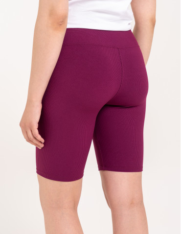 Legginsy damskie - Legginsy kolarki damskie w prążek wysoki stan ŚLIWKOWY - produkt 2