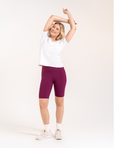 Legginsy damskie - Legginsy kolarki damskie w prążek wysoki stan ŚLIWKOWY - produkt 3