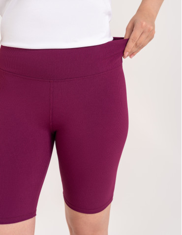 Legginsy damskie - Legginsy kolarki damskie w prążek wysoki stan ŚLIWKOWY - produkt 4