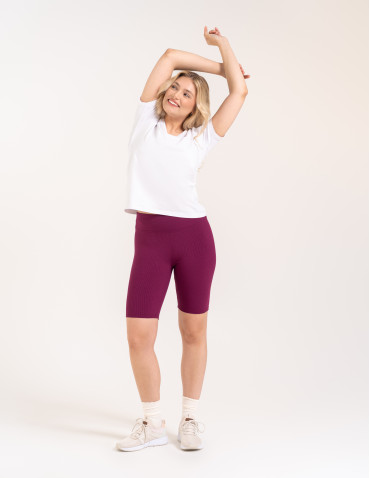 Legginsy damskie - Legginsy kolarki damskie w prążek wysoki stan ŚLIWKOWY - produkt 5