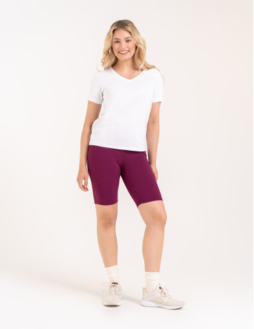 Legginsy damskie - Legginsy kolarki damskie w prążek wysoki stan ŚLIWKOWY - produkt 6