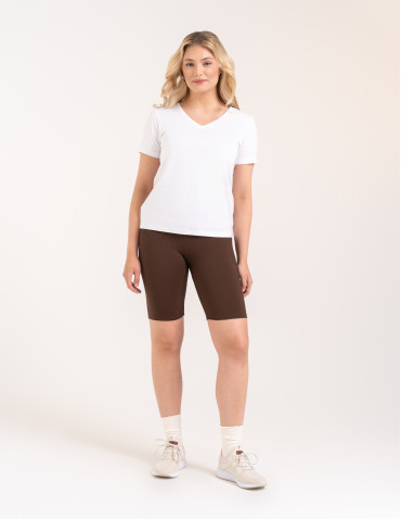 Legginsy damskie - Legginsy kolarki damskie w prążek wysoki stan BRĄZOWY - produkt 2