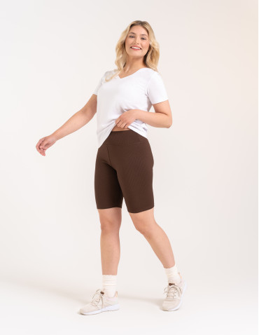 Legginsy damskie - Legginsy kolarki damskie w prążek wysoki stan BRĄZOWY - produkt 3