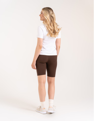 Legginsy damskie - Legginsy kolarki damskie w prążek wysoki stan BRĄZOWY - produkt 4