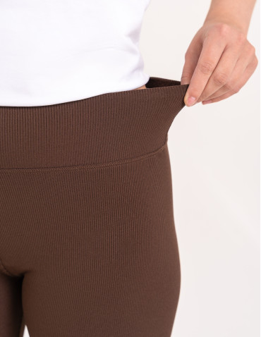 Legginsy damskie - Legginsy kolarki damskie w prążek wysoki stan BRĄZOWY - produkt 6