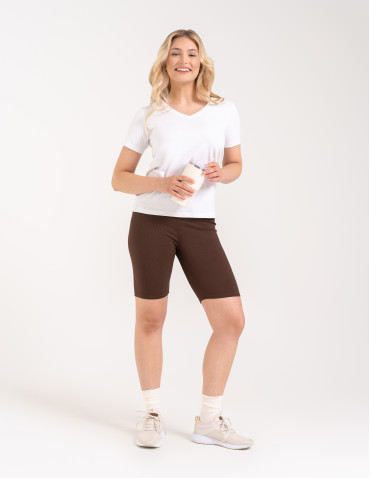 Legginsy damskie - Legginsy kolarki damskie w prążek wysoki stan BRĄZOWY - produkt 8