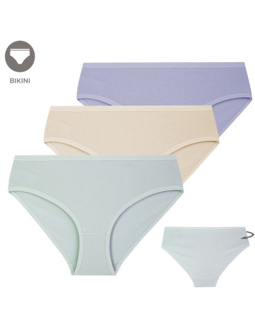 Figi damskie bikini bawełniane klasyczne gładkie w pastelowych kolorach 3-pak