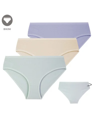 Figi damskie bikini bawełniane klasyczne gładkie w pastelowych kolorach 3-pak
