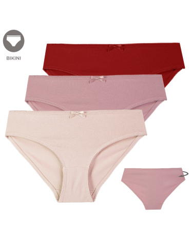 Figi damskie bikini bawełniane gładkie z kokardką zestaw 3-pak