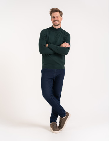 Męski sweter z półgolfem - CIEMNY ZIELONY  - produkt 2