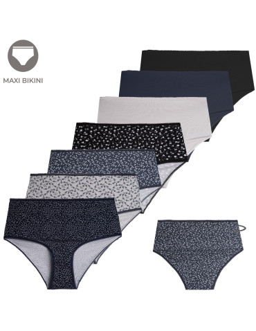 Majtki damskie maxi bikini z bawełny wysoki stan gładkie i wzorzyste duży zestaw 7-pak