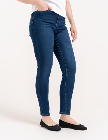 Wygodne jeansy damskie Slim Fit elastyczne skinny dopasowane - CIEMNY NIEBIESKI