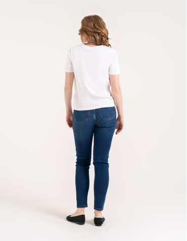 Wygodne jeansy damskie Slim Fit elastyczne skinny dopasowane - CIEMNY NIEBIESKI - produkt 2