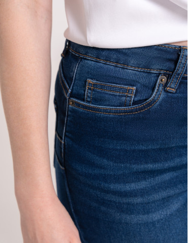 Jeansy - Wygodne jeansy damskie Slim Fit elastyczne skinny dopasowane CIEMNY NIEBIESKI - produkt 3