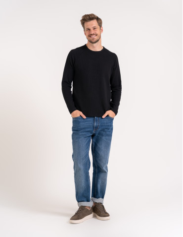 Koszulki i Tank Topy - Koszulka męska longsleeve ze strukturą i okrągłym CZARNY - produkt 6