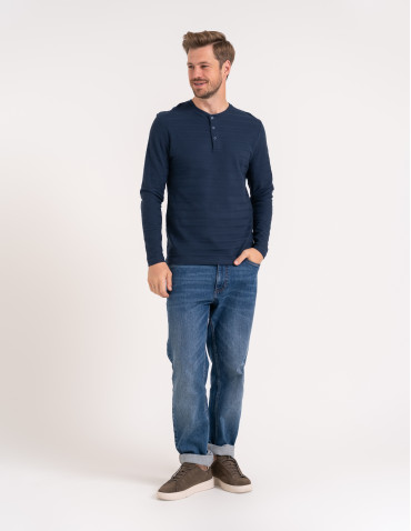 Koszulki i Tank Topy - Koszulka męska longsleeve bawełniany z guzikami GRANATOWY - produkt 6