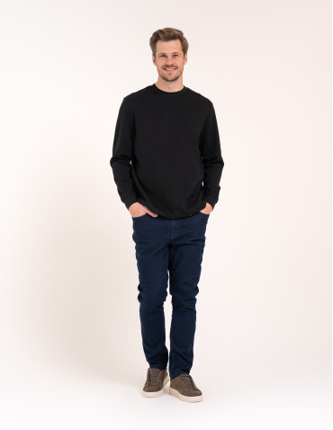 Koszulka męska z długim rękawem longsleeve bawełniana bez wzoru - CZARNY - produkt 2