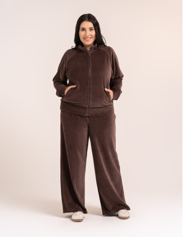Bluzy damskie - Bluza damska welurowa na zamek z bawełny JASNY BRĄZ - produkt 3