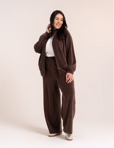 Bluzy damskie - Bluza damska welurowa na zamek z bawełny JASNY BRĄZ - produkt 4