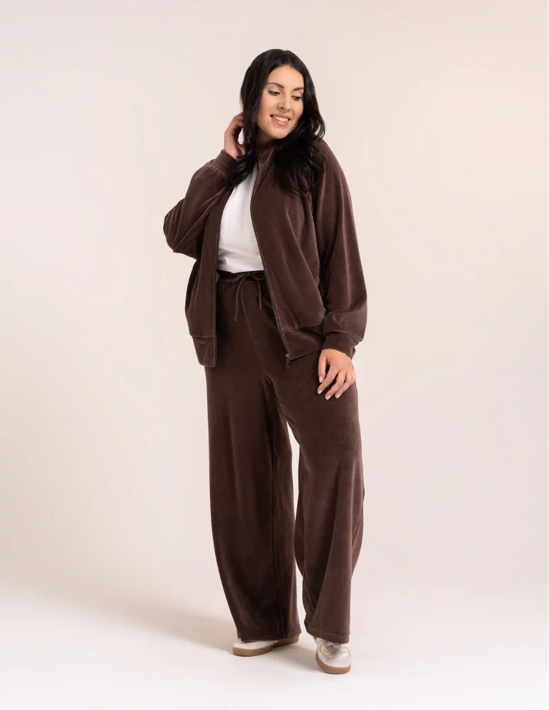 Bluzy damskie - Bluza damska welurowa na zamek z bawełny JASNY BRĄZ - produkt moraj.pl 4