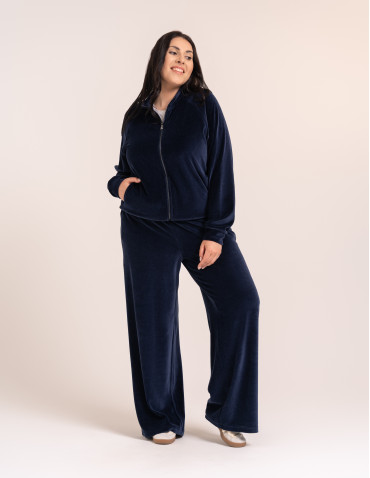 Bluzy damskie - Bluza damska welurowa na zamek z bawełny GRANATOWY - produkt 7