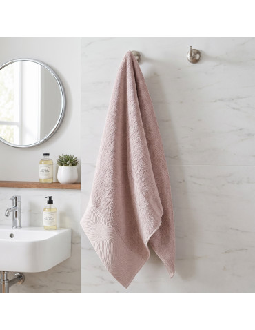 Ręcznik łazienkowy bawełniany 50x100 cm miękki i chłonny z żakardową bordiurą lurex - JASNY R&Oacute;Ż