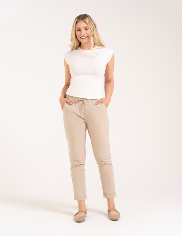 Spodnie damskie - Spodnie damskie jogger w stylu casual z bawełny BEŻOWY - produkt 2