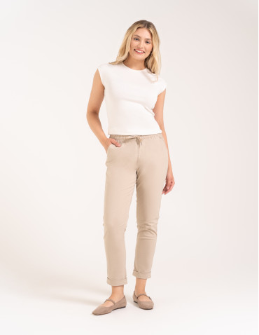 Spodnie damskie - Spodnie damskie jogger w stylu casual z bawełny BEŻOWY - produkt 3