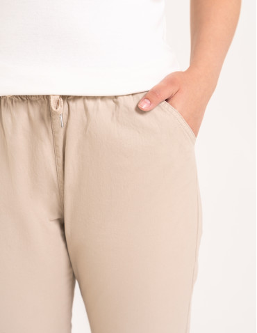 Spodnie damskie - Spodnie damskie jogger w stylu casual z bawełny BEŻOWY - produkt 7