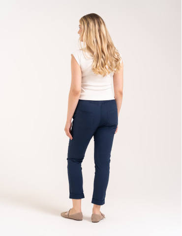 Spodnie damskie - Spodnie damskie jogger w stylu casual z bawełny GRANATOWY - produkt 3