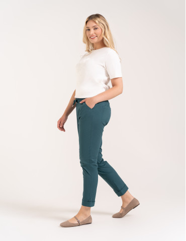 Spodnie damskie - Spodnie damskie jogger w stylu casual z bawełny ZIELONY - produkt 3