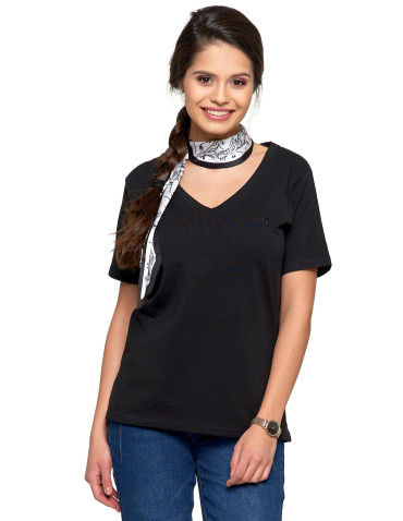 Koszulki i T-shirty - Koszulka damska bawełna Premium T-shirt dekolt w serek CZARNY - produkt 13