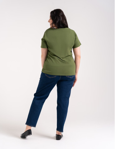 Koszulki i T-shirty - Koszulka damska bawełna Premium T-shirt dekolt w serek CIEMNY KHAKI - produkt 4