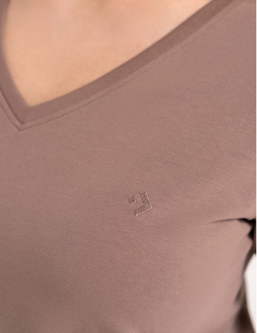Koszulki i T-shirty - Koszulka damska bawełna Premium T-shirt dekolt w serek CIEMNY BEŻOWY - produkt 5