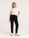 Dresy damskie z bawełny pętelkowej spodnie z wysokim stanem wygodne z kieszeniami CZARNY