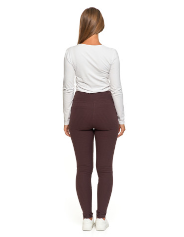 Legginsy damskie - Ciepłe legginsy damskie prążkowane getry z wysokim stanem BRĄZOWY - produkt 7