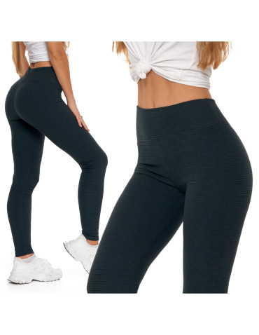 Legginsy damskie - Ciepłe legginsy damskie prążkowane getry z wysokim stanem GRAFIT - produkt 10