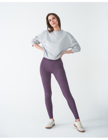 Legginsy damskie - Ciepłe legginsy damskie prążkowane getry z wysokim stanem FIOLETOWY - produkt 4