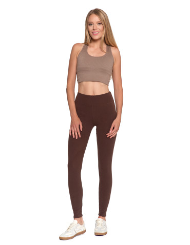 Legginsy damskie - Wygodne legginsy damskie prążkowane z wysokim stanem bezuciskowe BRĄZOWY - produkt 8