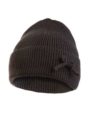 Czapka damska prążkowana beanie z kokardką ciepła czapka na zimę - CZARNY