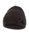 Czapka damska prążkowana beanie z kokardką ciepła czapka na zimę CZARNY