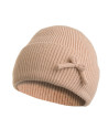 Czapka damska prążkowana beanie z kokardką ciepła czapka na zimę BEŻOWY